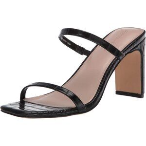 🆕Women’s Black Avery Square Toe Two Strap High Heeled Sandal Polyurethane